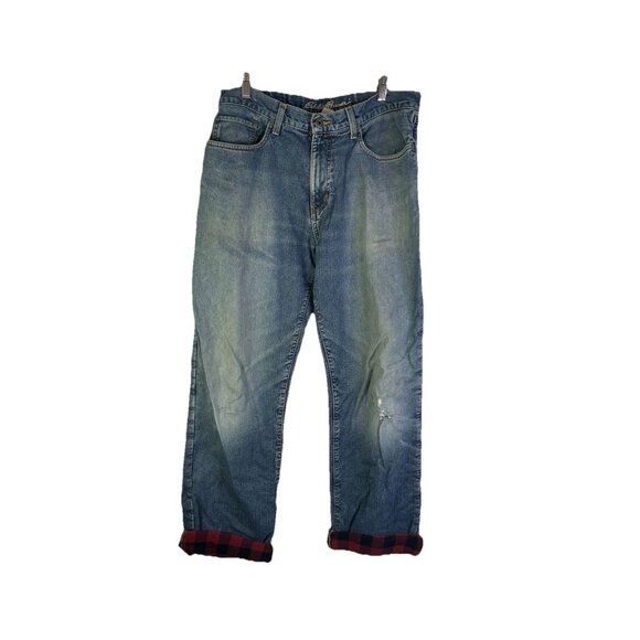Vintage 90s Eddie Bauer Blanket Lined Flannel Distressed JEans - Picture 1 of 10